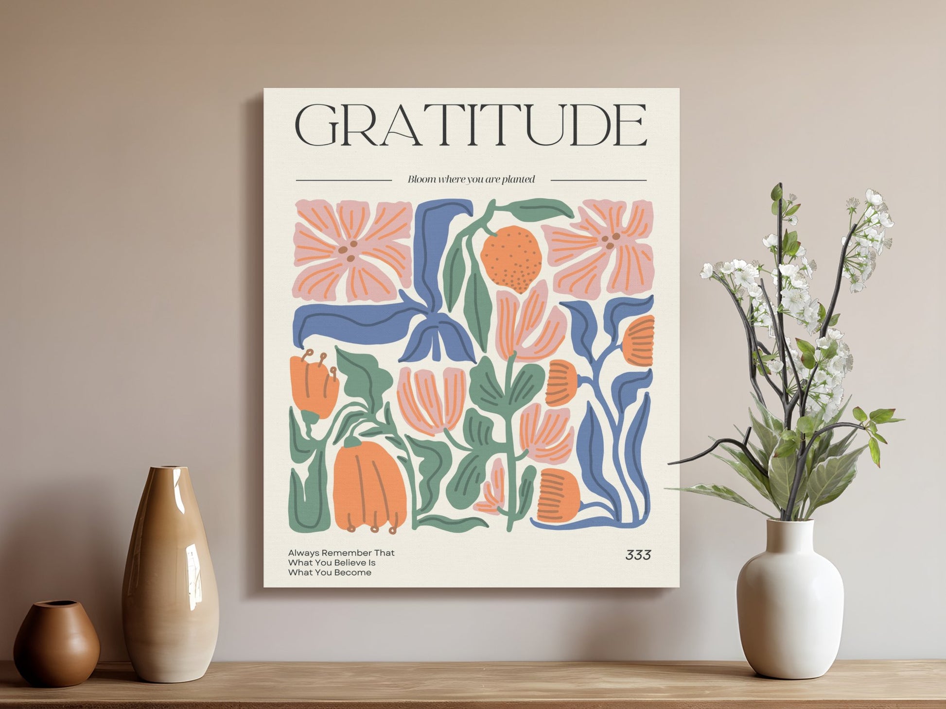 Premium Poster of Gratitude Inspirational Floral Wall Art Canvas Wraps