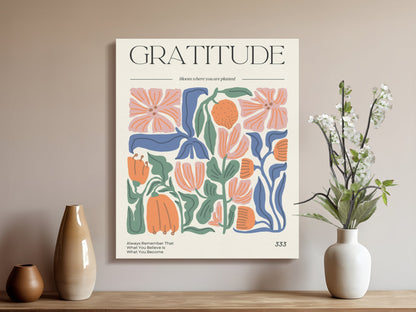Premium Poster of Gratitude Inspirational Floral Wall Art Canvas Wraps