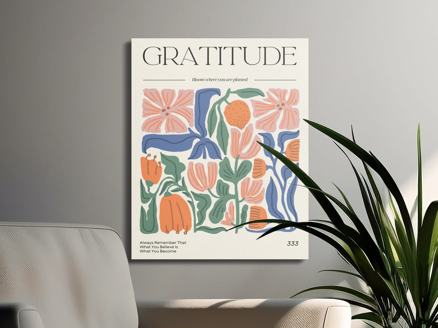 Premium Poster of Gratitude Inspirational Floral Wall Art Canvas Wraps