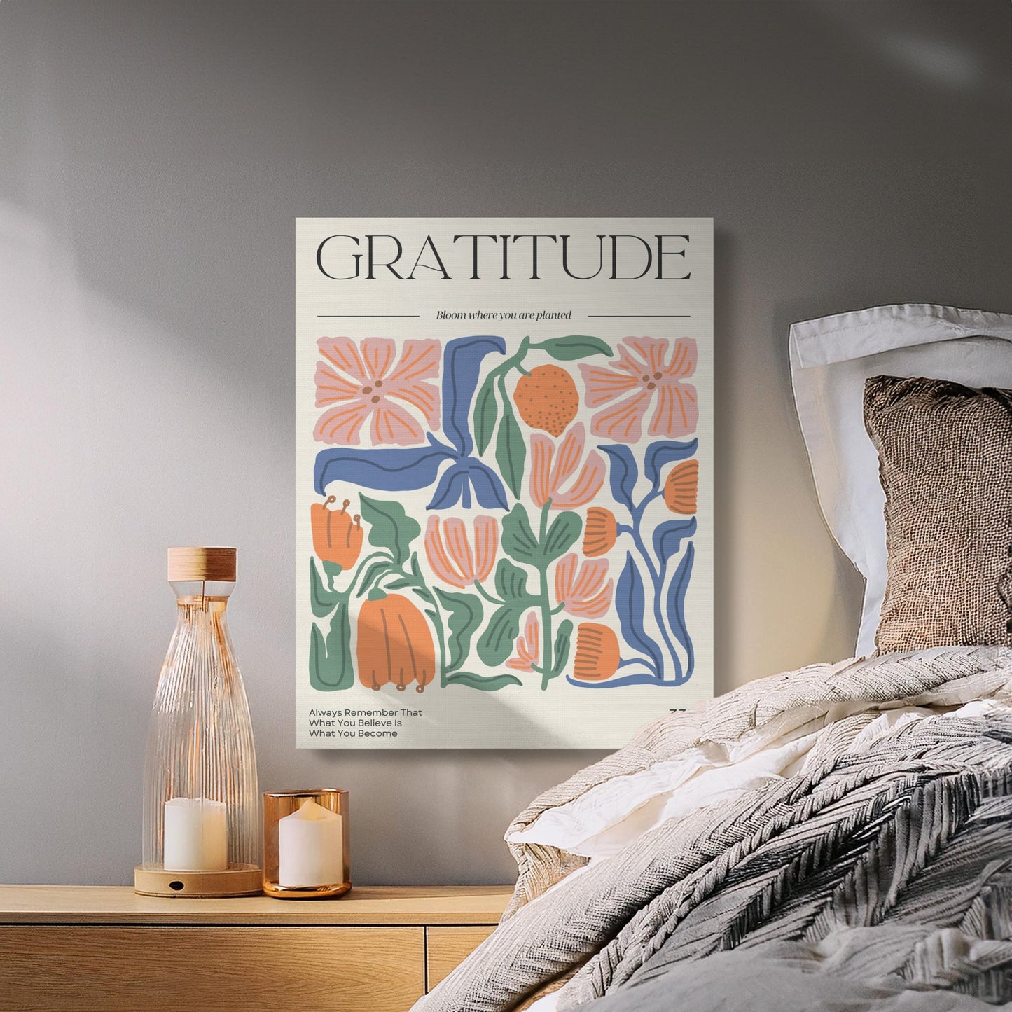 Premium Poster of Gratitude Inspirational Floral Wall Art Canvas Wraps