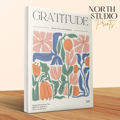 Premium Poster of Gratitude Inspirational Floral Wall Art Canvas Wraps