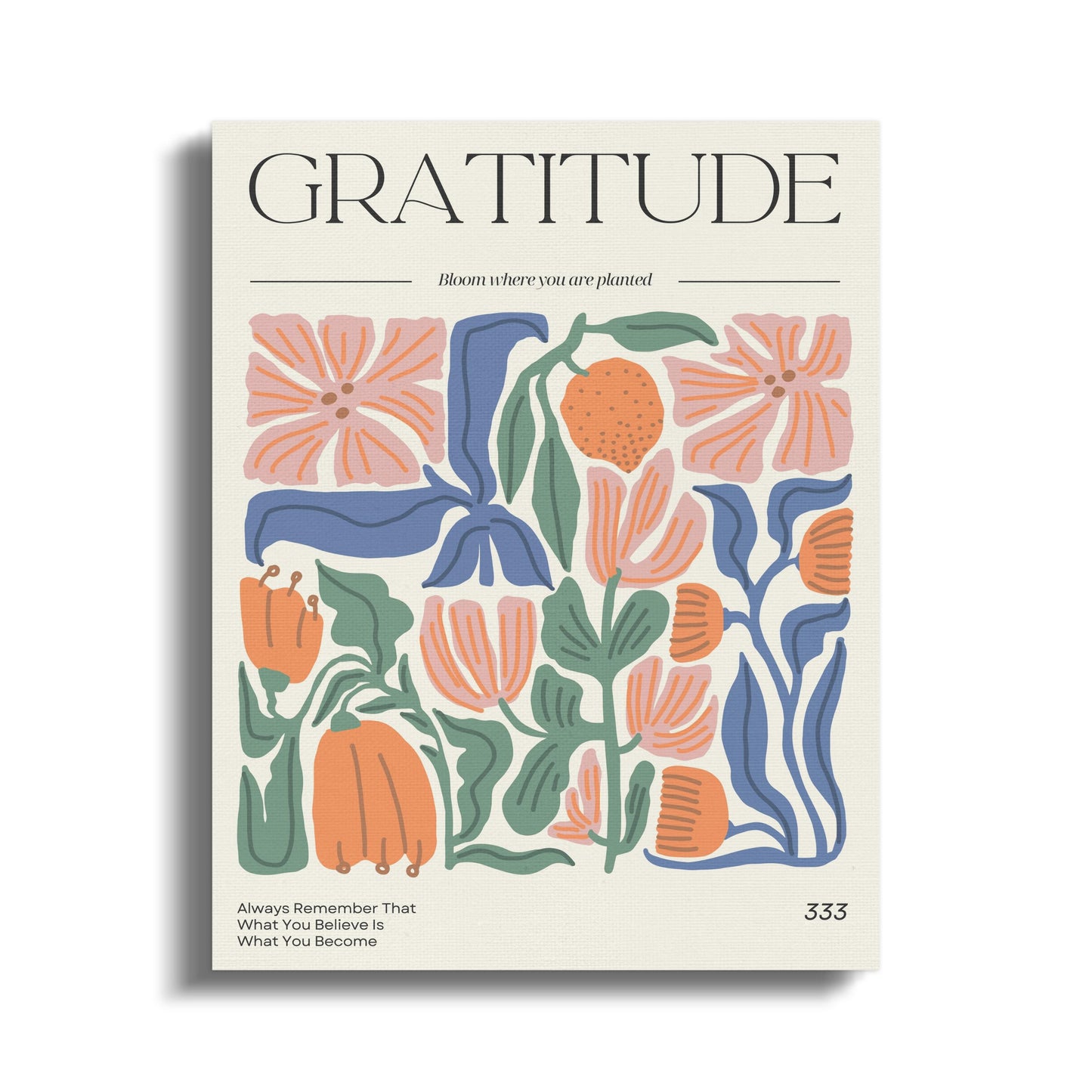 Premium Poster of Gratitude Inspirational Floral Wall Art Canvas Wraps