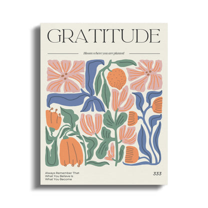 Premium Poster of Gratitude Inspirational Floral Wall Art Canvas Wraps