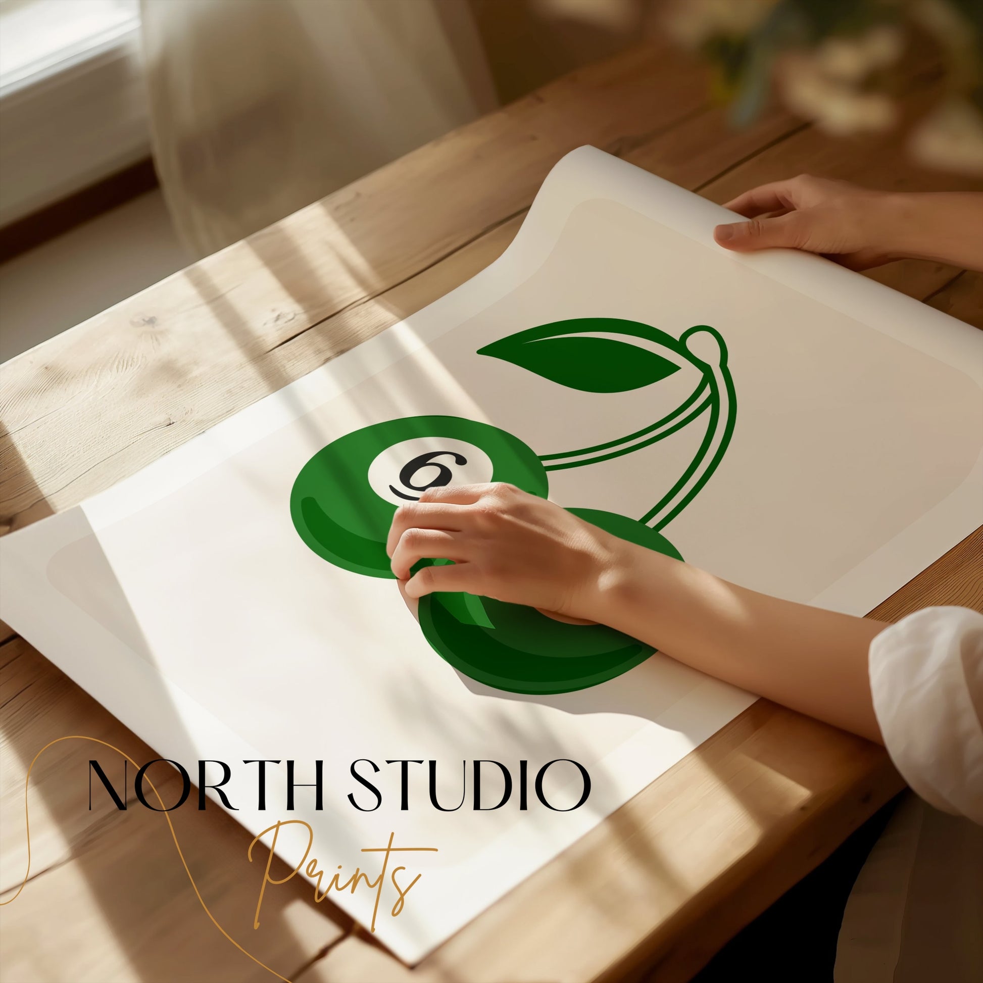 Premium Poster of Green Cherries Poster with Number 6 Design Posters