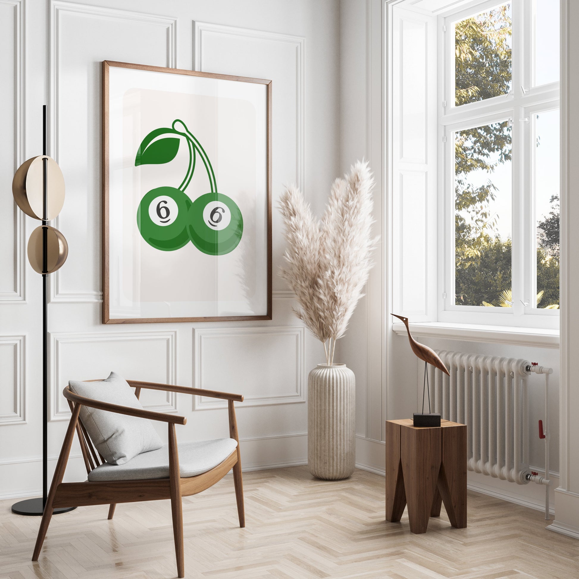 Premium Poster of Green Cherries Poster with Number 6 Design Posters