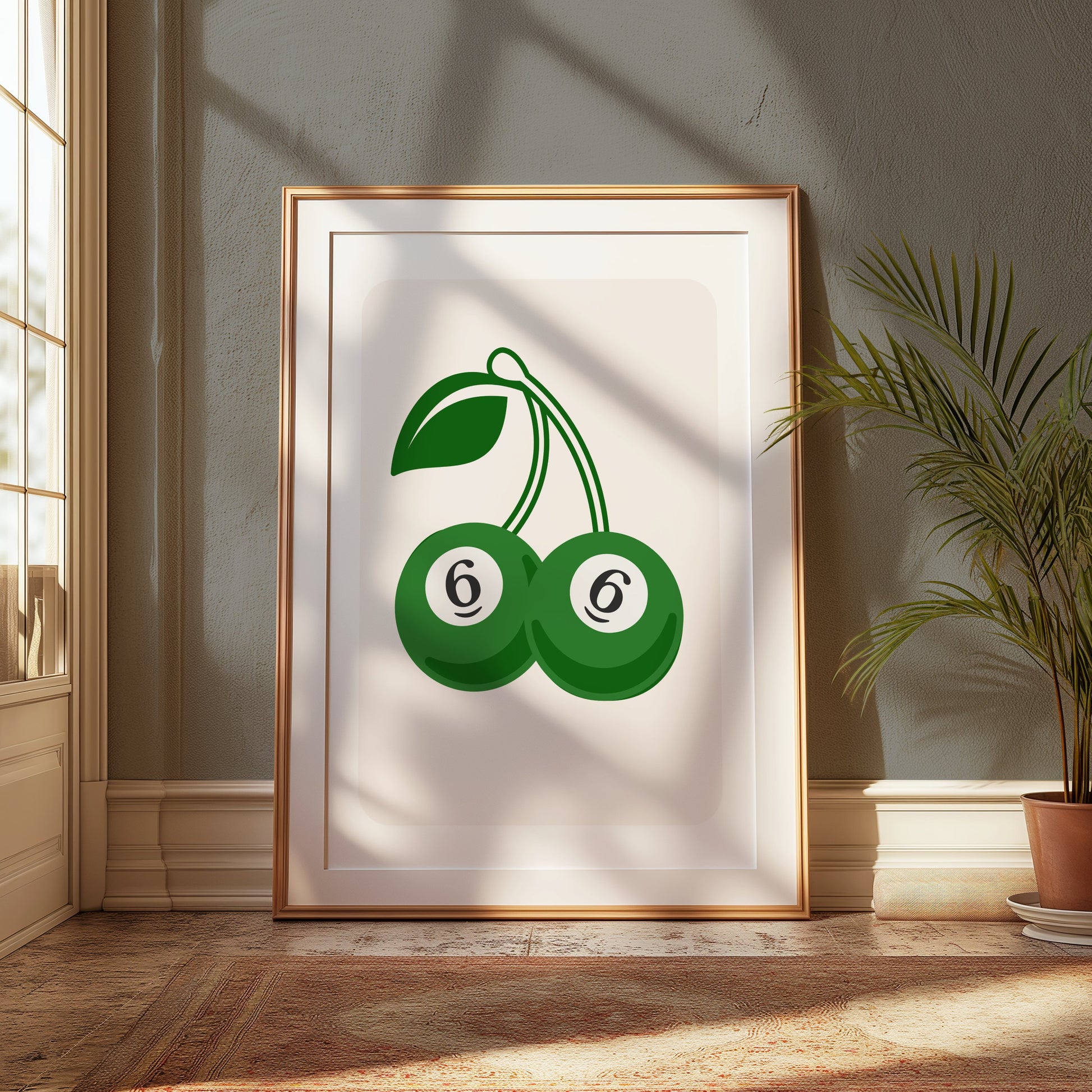 Premium Poster of Green Cherries Poster with Number 6 Design Posters