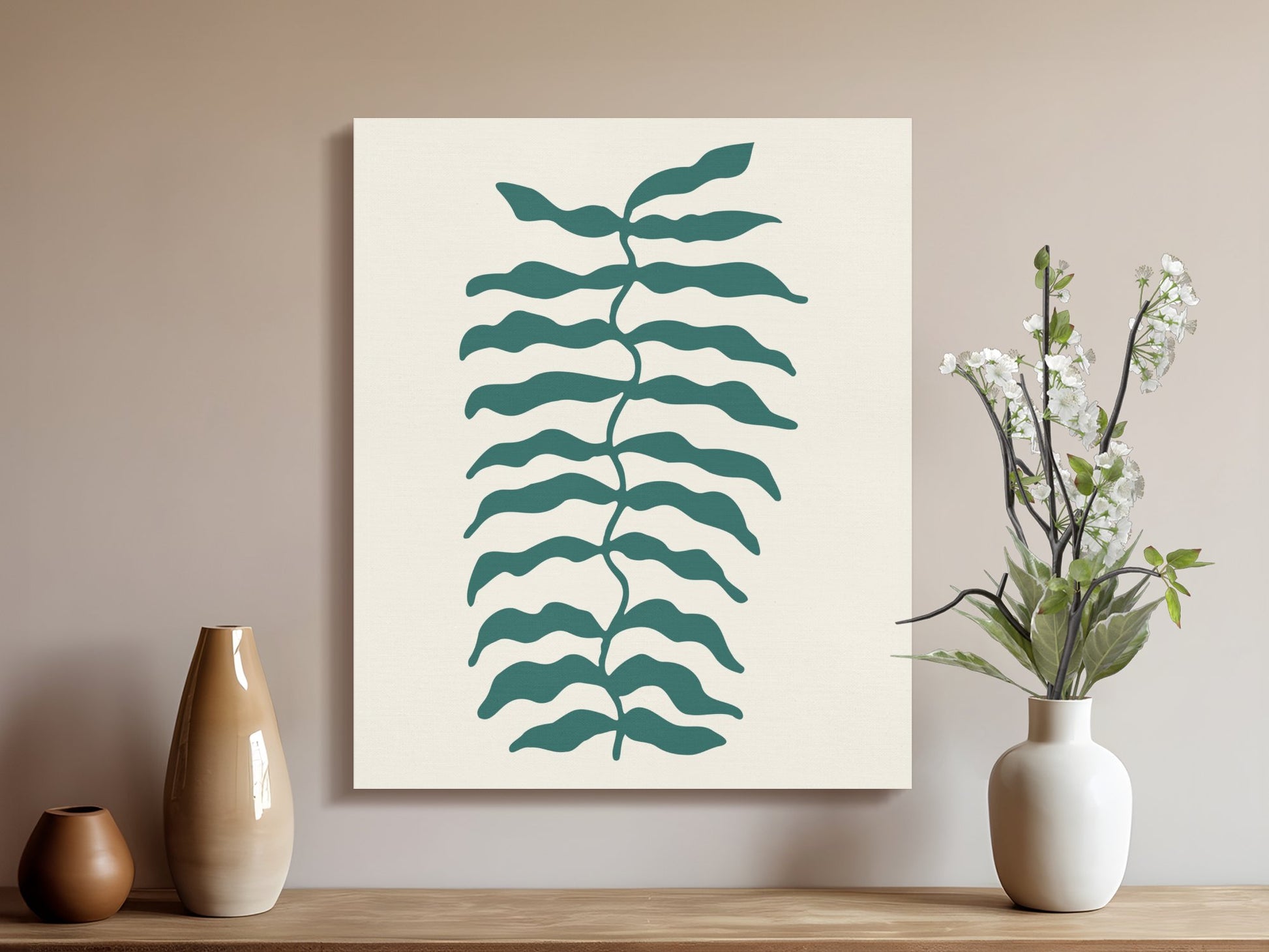 Premium Poster of Green Leaf Pattern Floral Wall Art Canvas Wraps