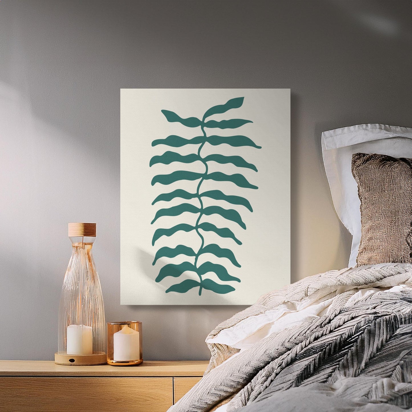 Premium Poster of Green Leaf Pattern Floral Wall Art Canvas Wraps