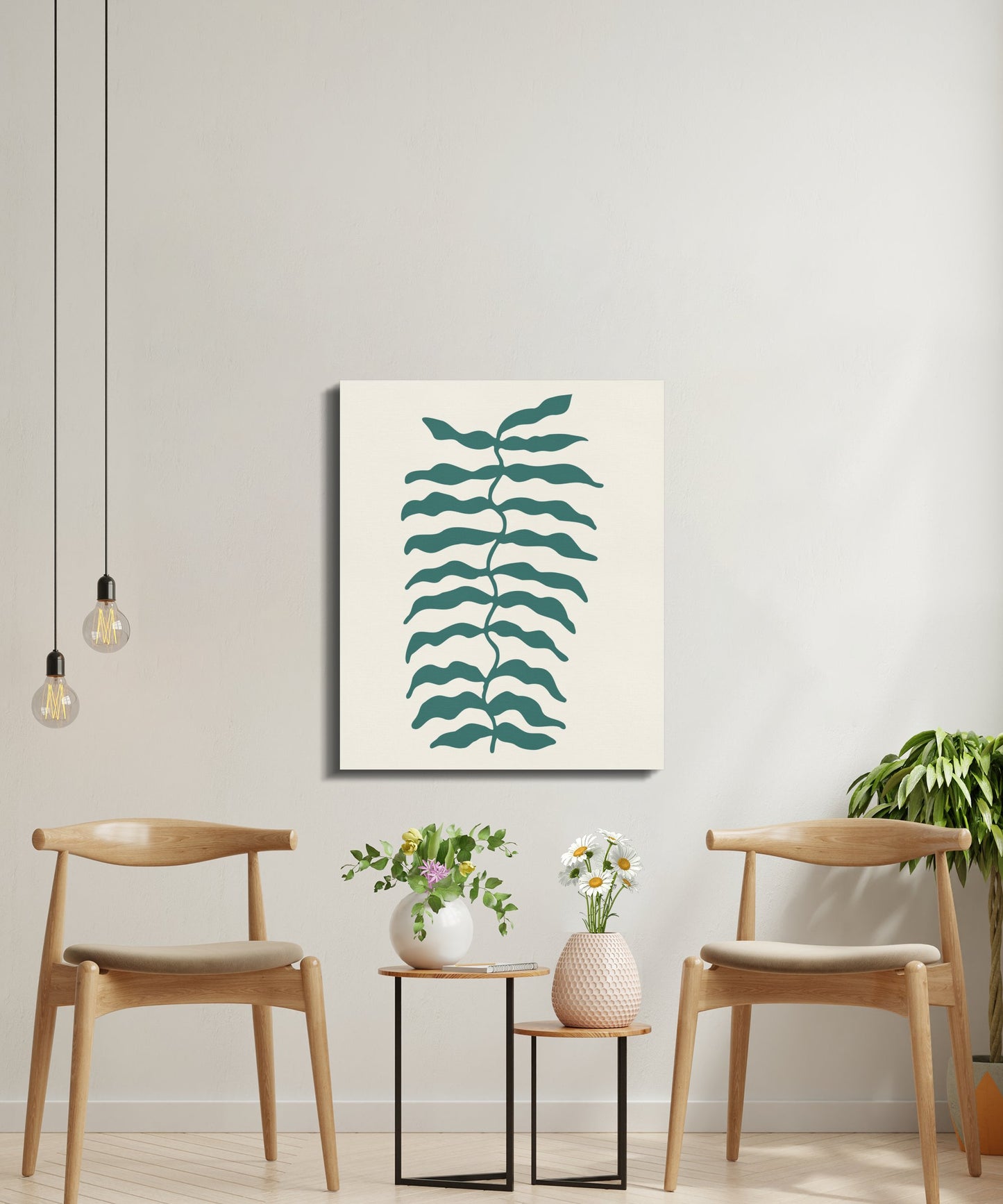 Premium Poster of Green Leaf Pattern Floral Wall Art Canvas Wraps