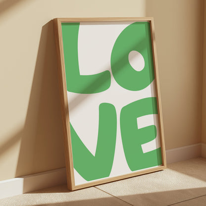 Premium Poster of Green Love Typography Wall Art Print Posters