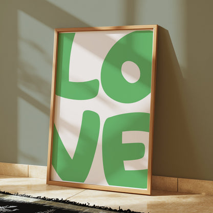 Premium Poster of Green Love Typography Wall Art Print Posters