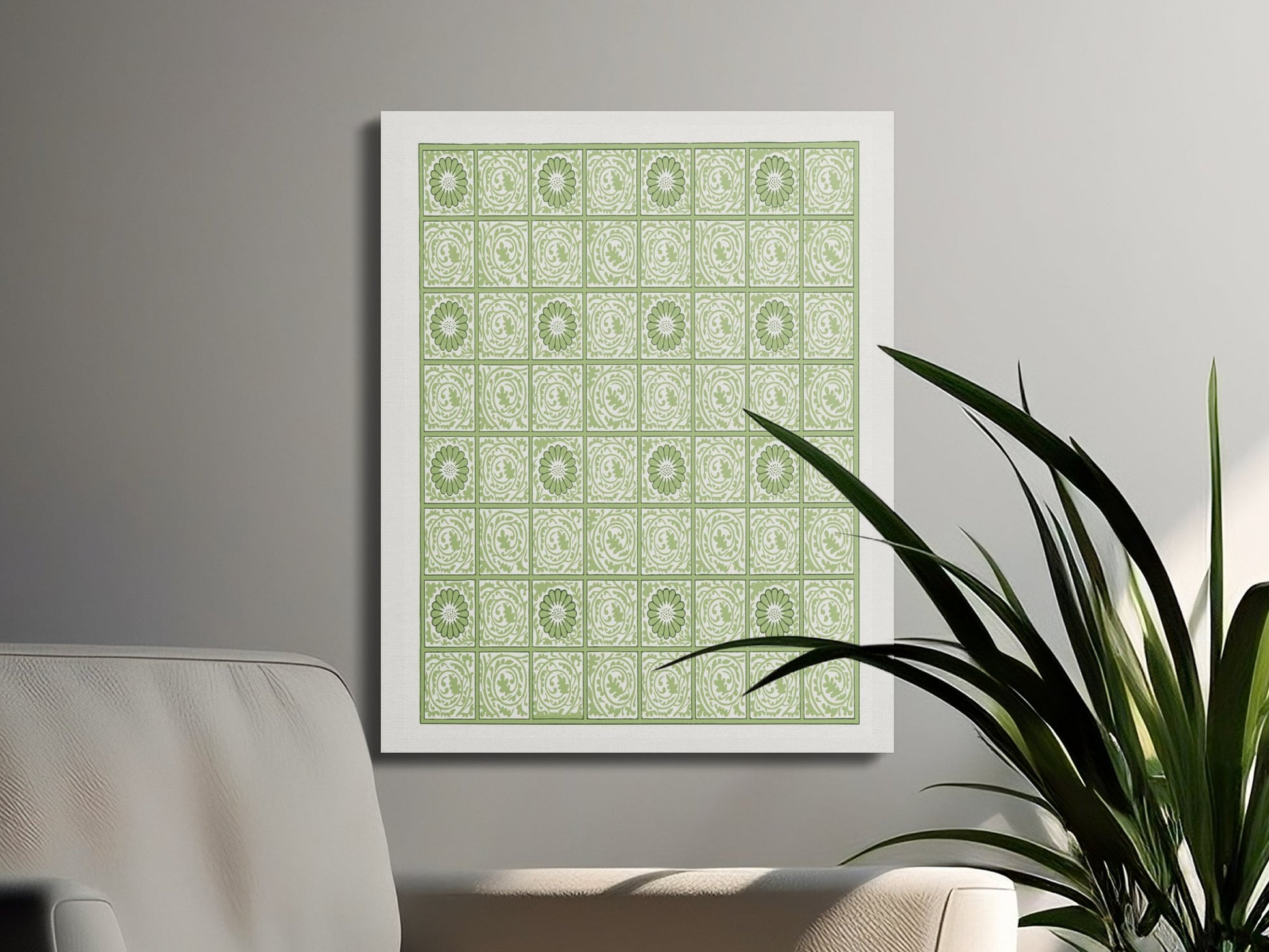 Premium Poster of Green and White Intricate Patterns Canvas Wraps