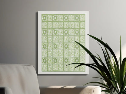 Premium Poster of Green and White Intricate Patterns Canvas Wraps
