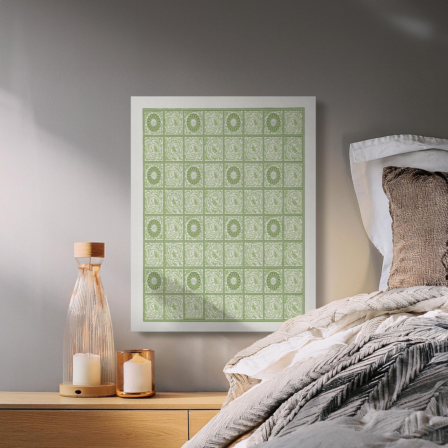 Premium Poster of Green and White Intricate Patterns Canvas Wraps