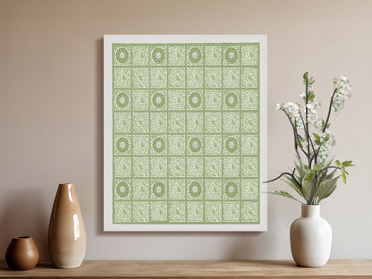 Premium Poster of Green and White Intricate Patterns Canvas Wraps