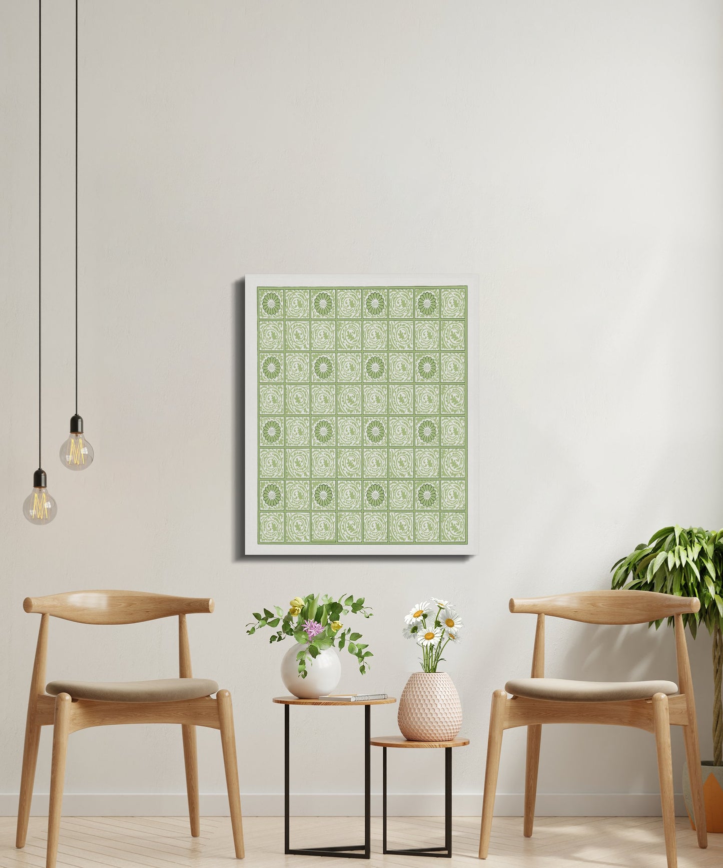 Premium Poster of Green and White Intricate Patterns Canvas Wraps