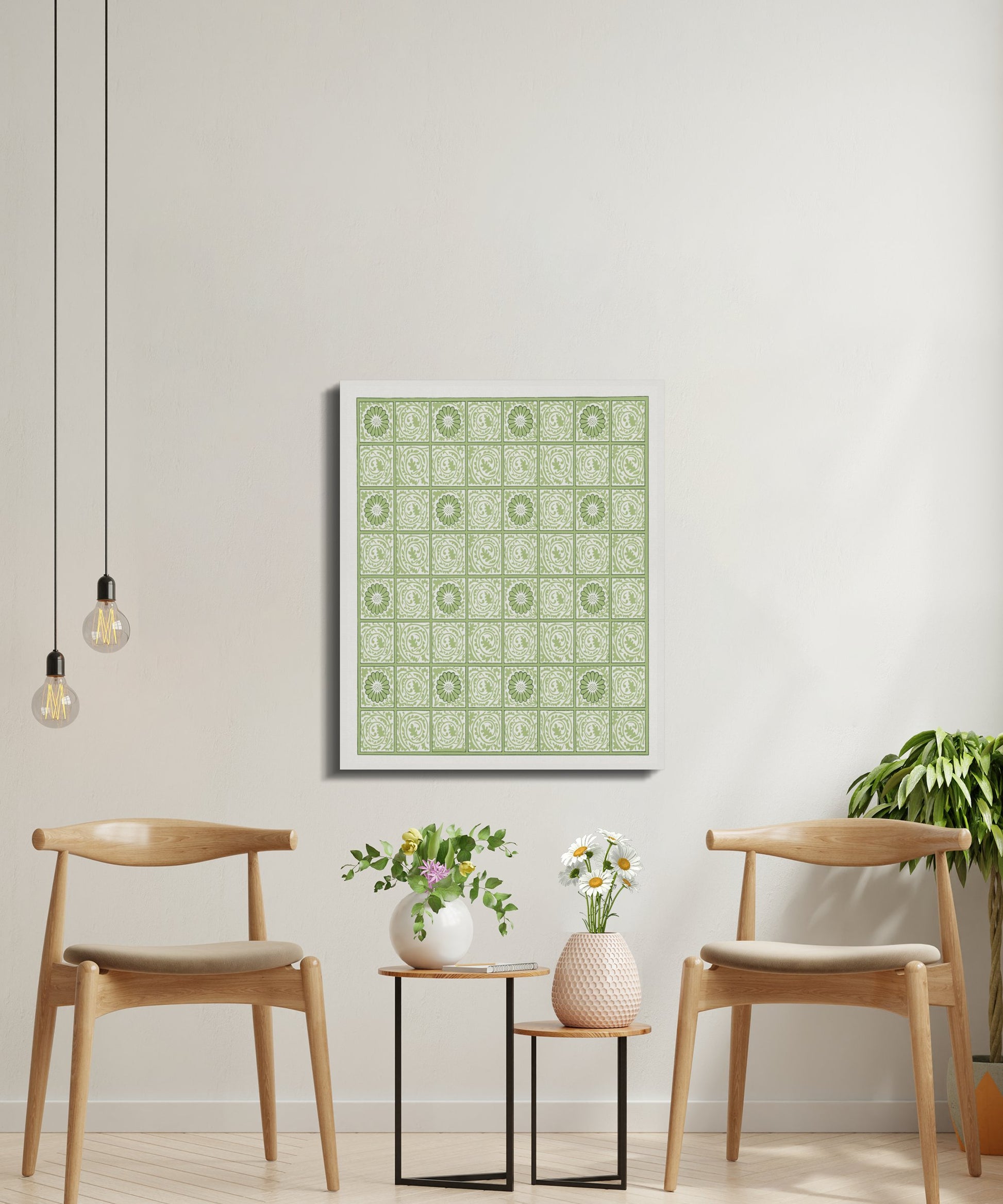 Premium Poster of Green and White Intricate Patterns Canvas Wraps