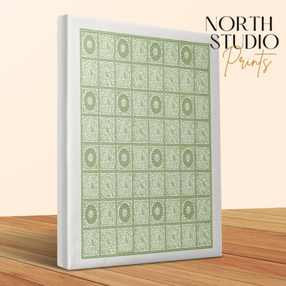 Premium Poster of Green and White Intricate Patterns Canvas Wraps