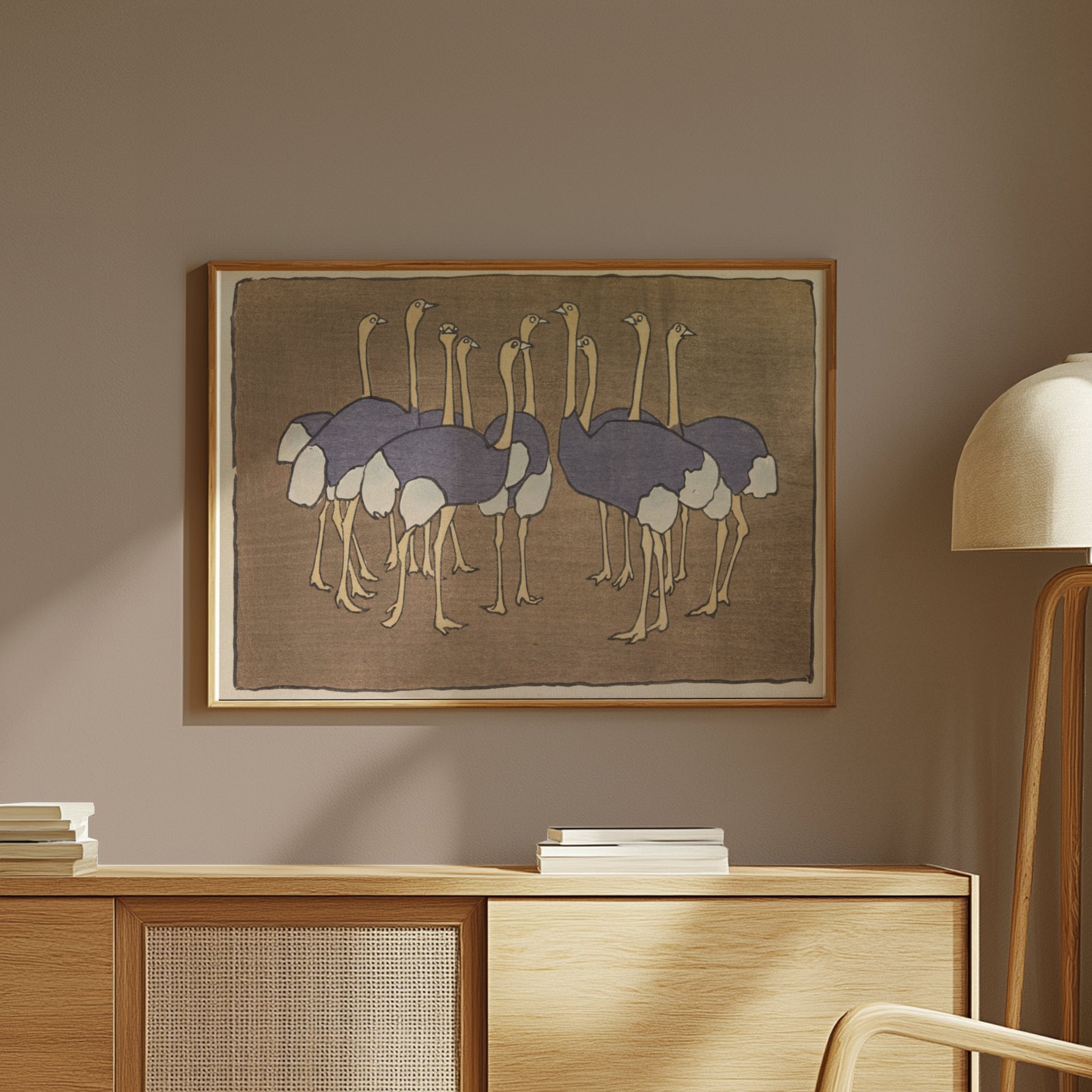 Premium Poster of Group of Ostriches Art Print Vintage Design Posters