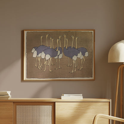 Premium Poster of Group of Ostriches Art Print Vintage Design Posters