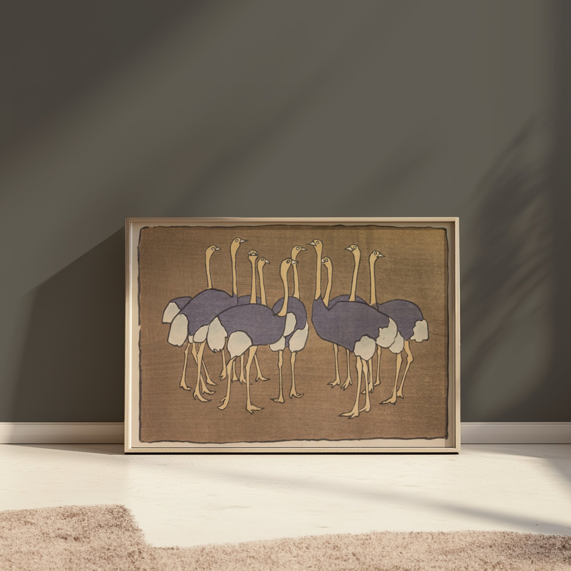 Premium Poster of Group of Ostriches Art Print Vintage Design Posters