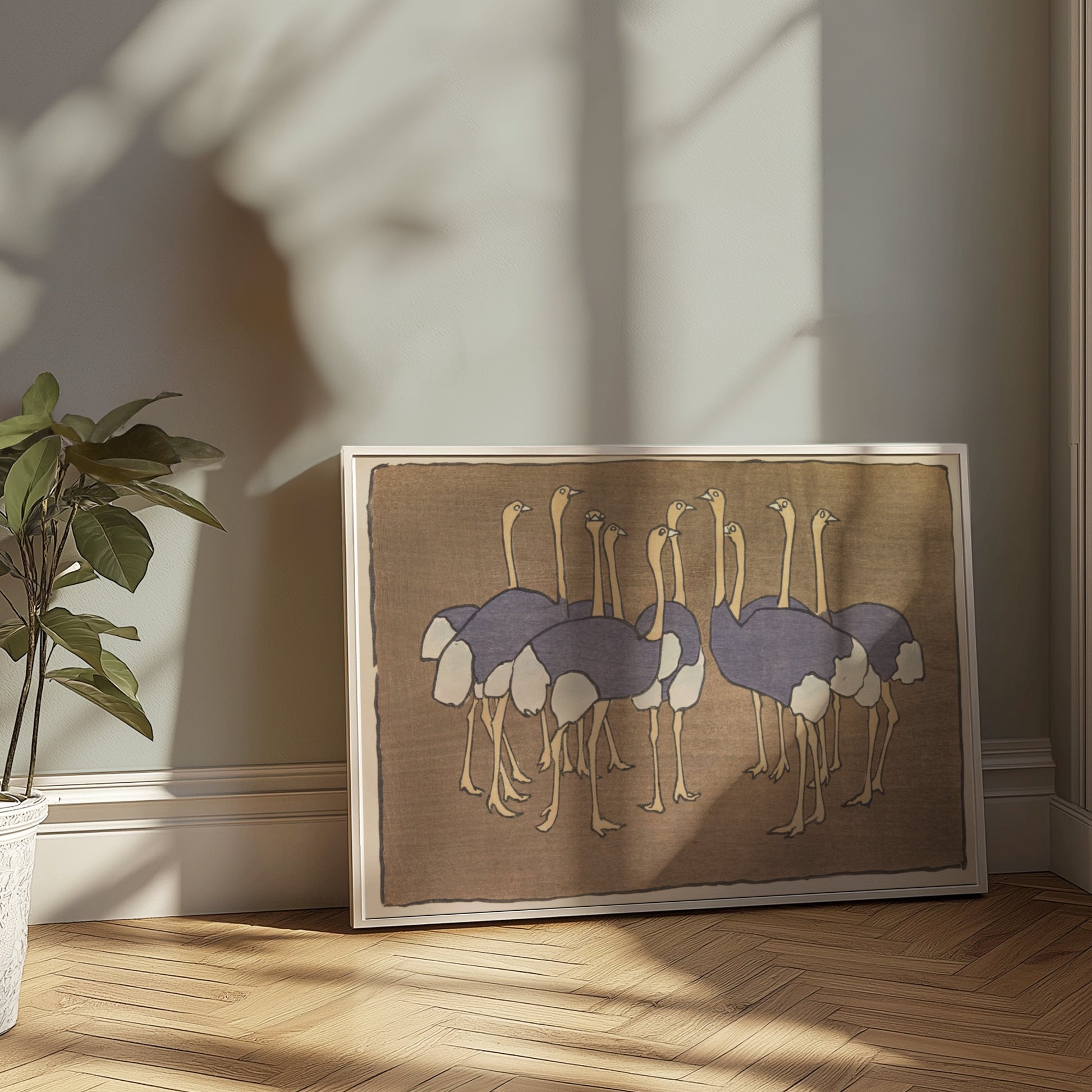 Premium Poster of Group of Ostriches Art Print Vintage Design Posters