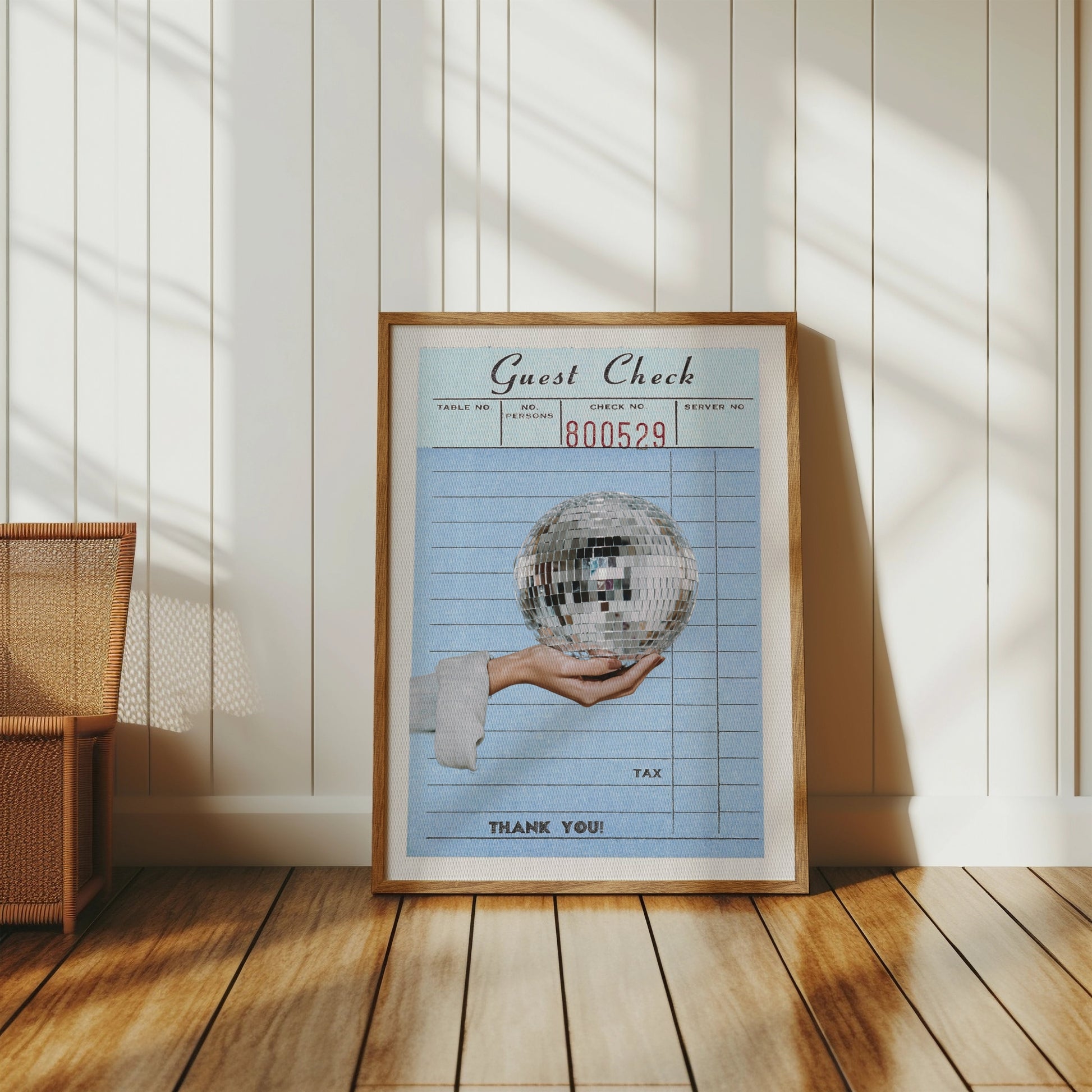 Premium Poster of Guest Check Art Hand Holding Disco Ball Posters