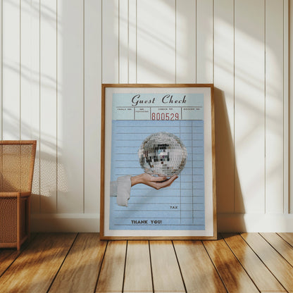 Premium Poster of Guest Check Art Hand Holding Disco Ball Posters