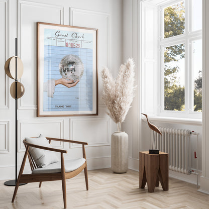 Premium Poster of Guest Check Art Hand Holding Disco Ball Posters
