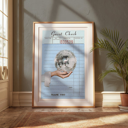 Premium Poster of Guest Check Art Hand Holding Disco Ball Posters