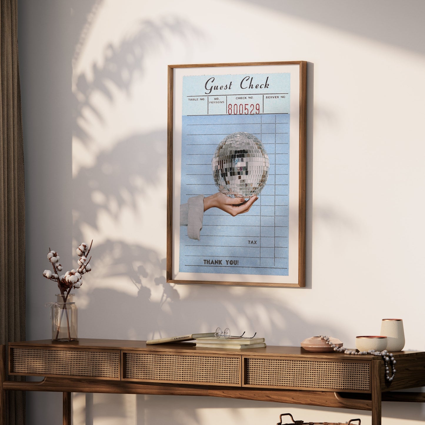 Premium Poster of Guest Check Art Hand Holding Disco Ball Posters