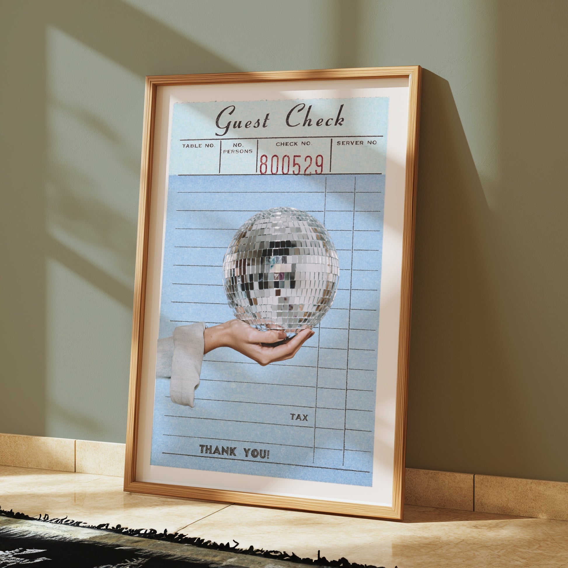 Premium Poster of Guest Check Art Hand Holding Disco Ball Posters