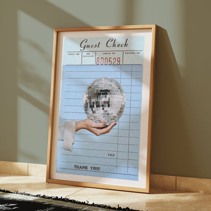 Premium Poster of Guest Check Art Hand Holding Disco Ball Posters