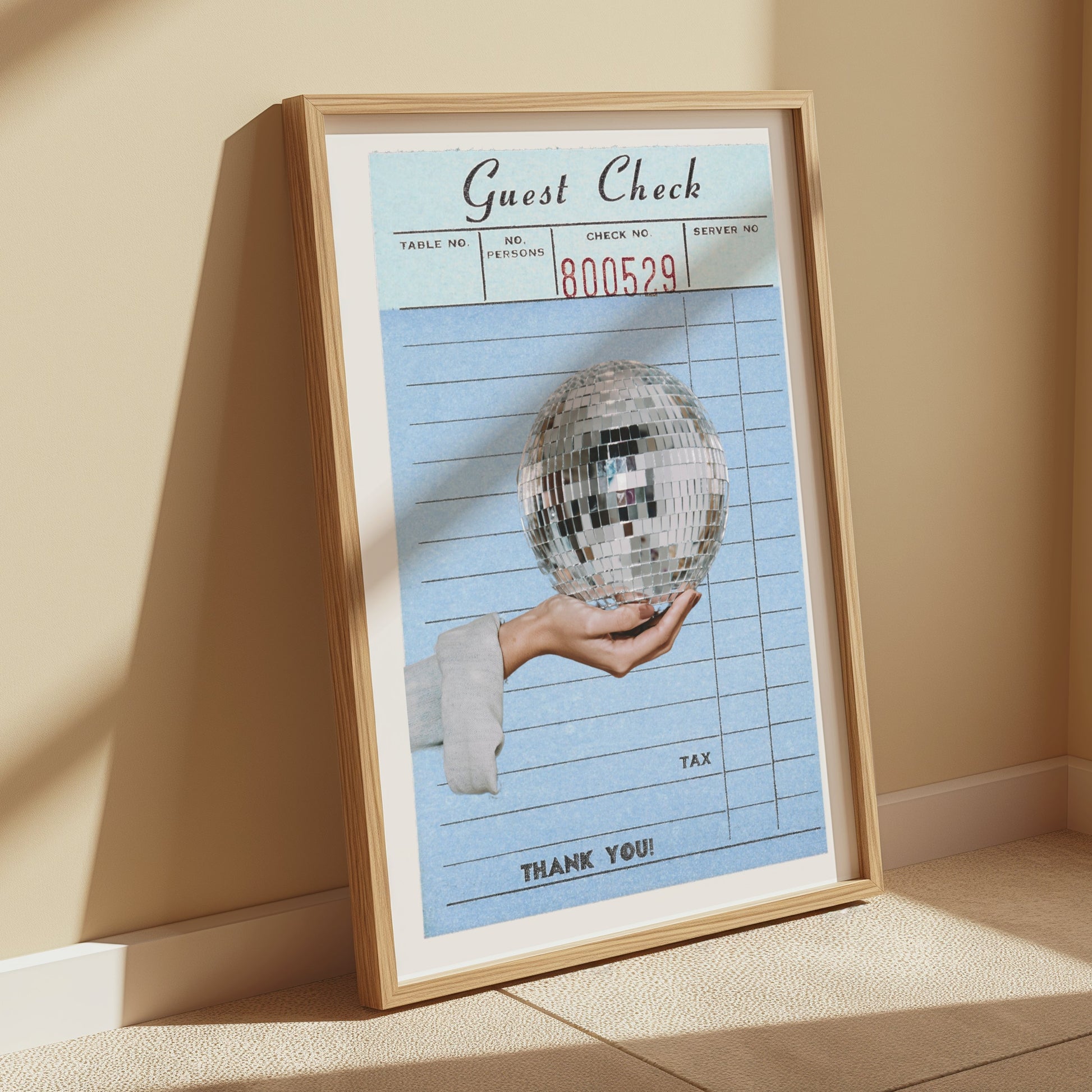 Premium Poster of Guest Check Art Hand Holding Disco Ball Posters