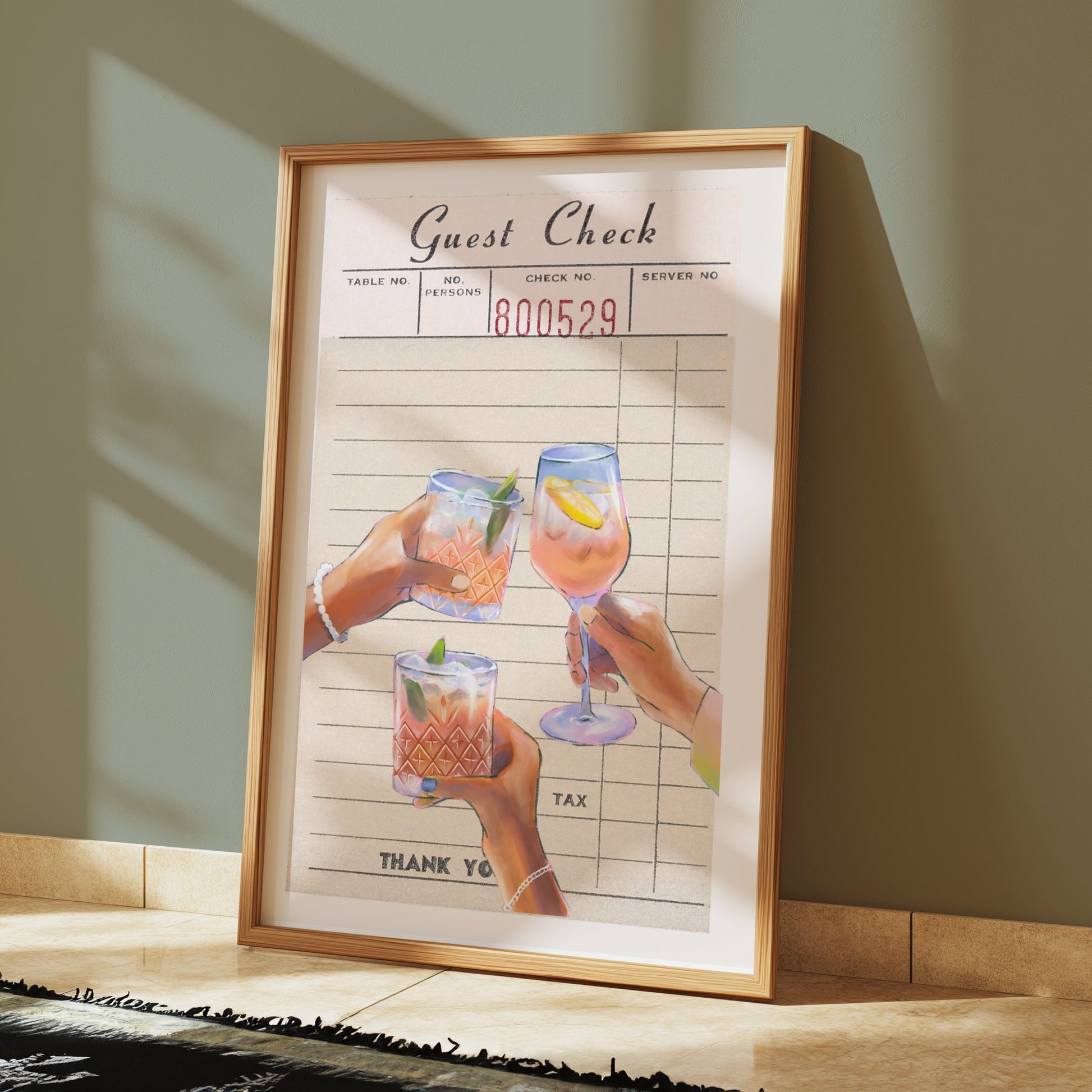 Premium Poster of Guest Check with Three Cocktails Illustrated Posters