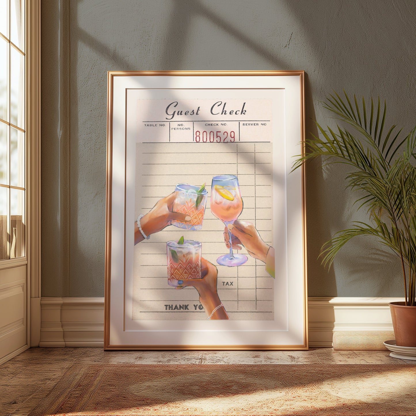 Premium Poster of Guest Check with Three Cocktails Illustrated Posters