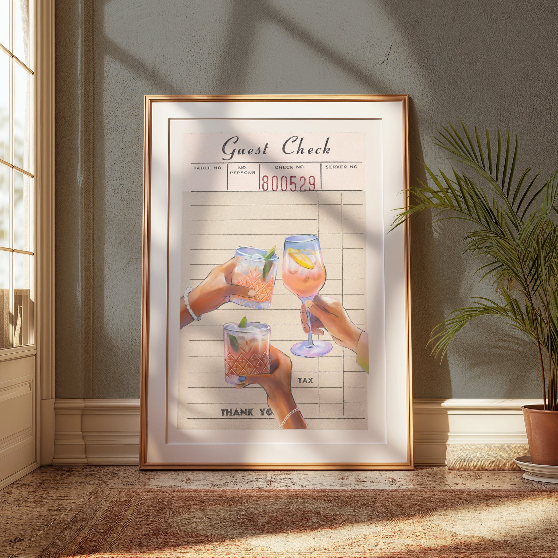 Premium Poster of Guest Check with Three Cocktails Illustrated Posters