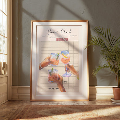 Premium Poster of Guest Check with Three Cocktails Illustrated Posters