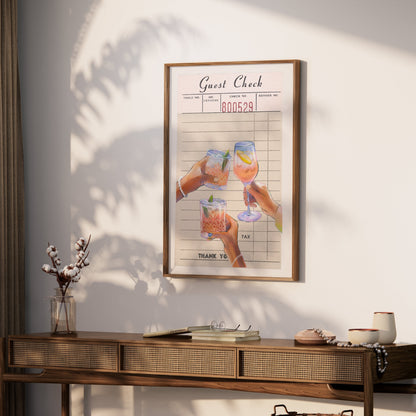 Premium Poster of Guest Check with Three Cocktails Illustrated Posters