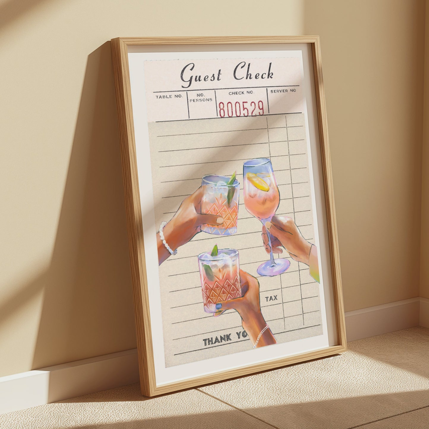 Premium Poster of Guest Check with Three Cocktails Illustrated Posters