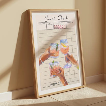 Premium Poster of Guest Check with Three Cocktails Illustrated Posters