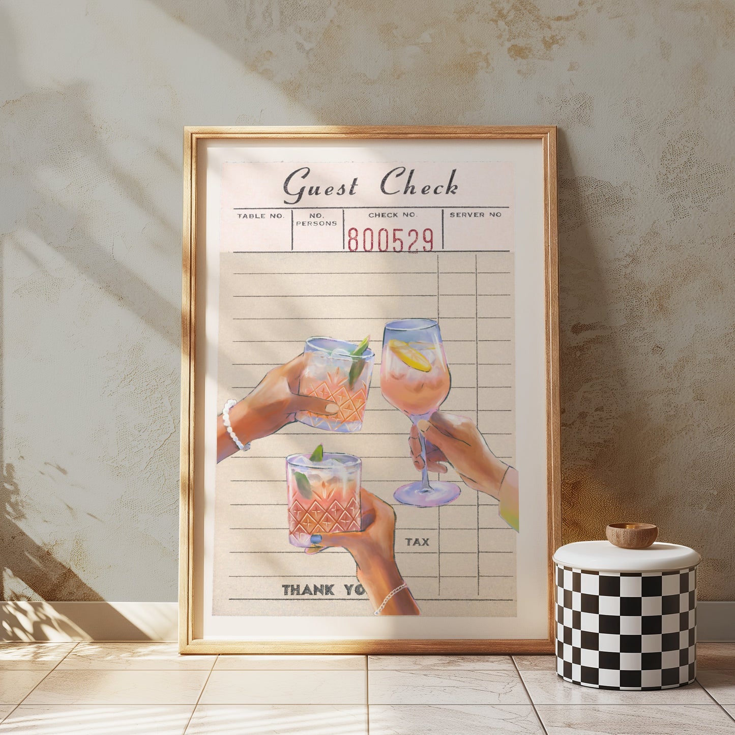 Premium Poster of Guest Check with Three Cocktails Illustrated Posters