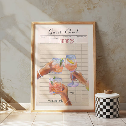 Premium Poster of Guest Check with Three Cocktails Illustrated Posters