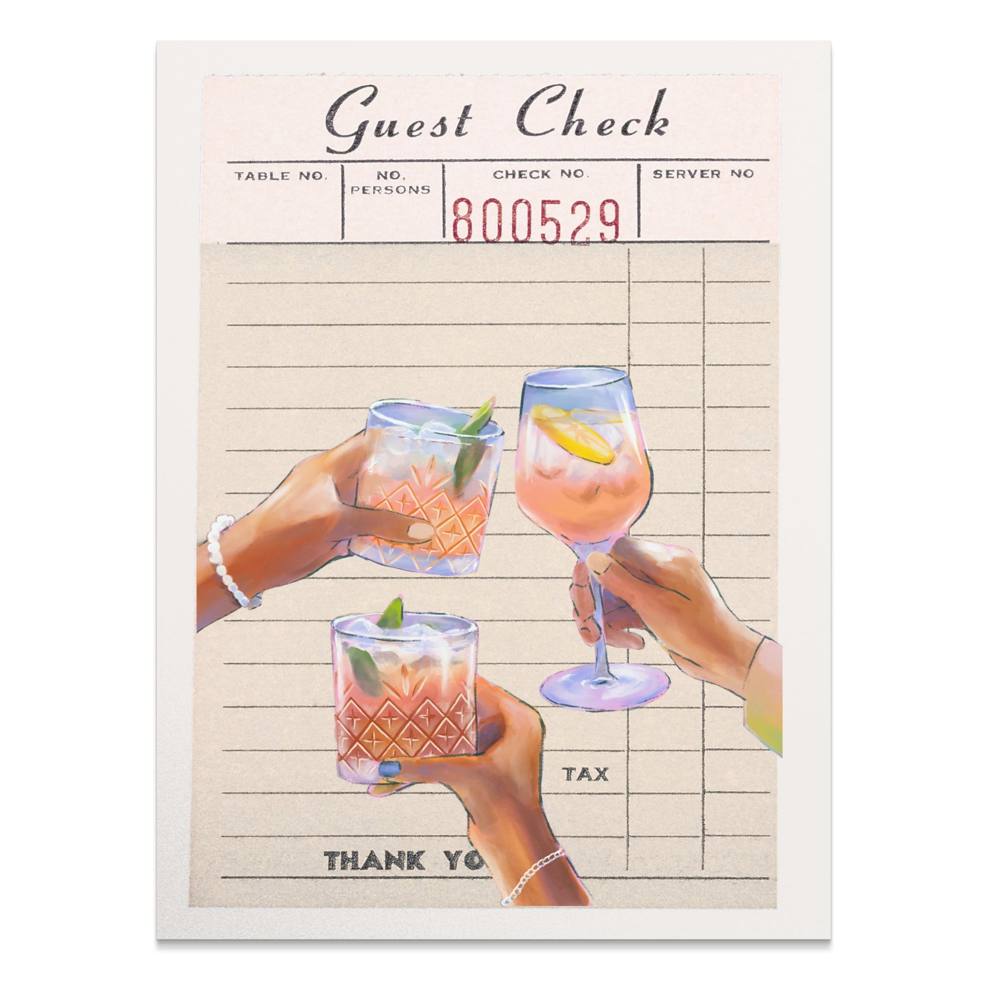 Premium Poster of Guest Check with Three Cocktails Illustrated Posters