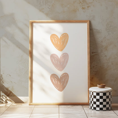 Premium Poster of Hand-Drawn Trio Hearts Art Print Posters