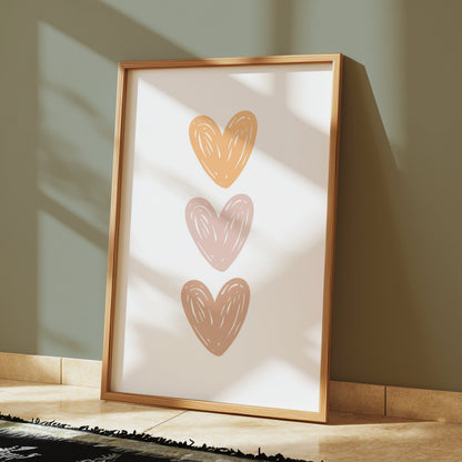 Premium Poster of Hand-Drawn Trio Hearts Art Print Posters