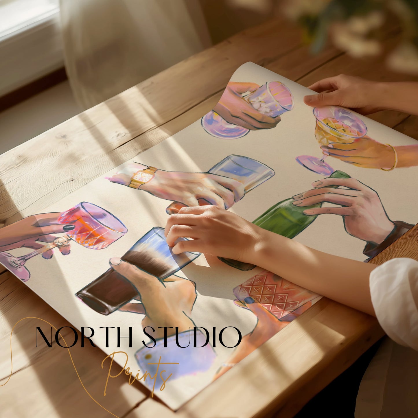 Premium Poster of Hand Holding Various Drinks Illustration Posters