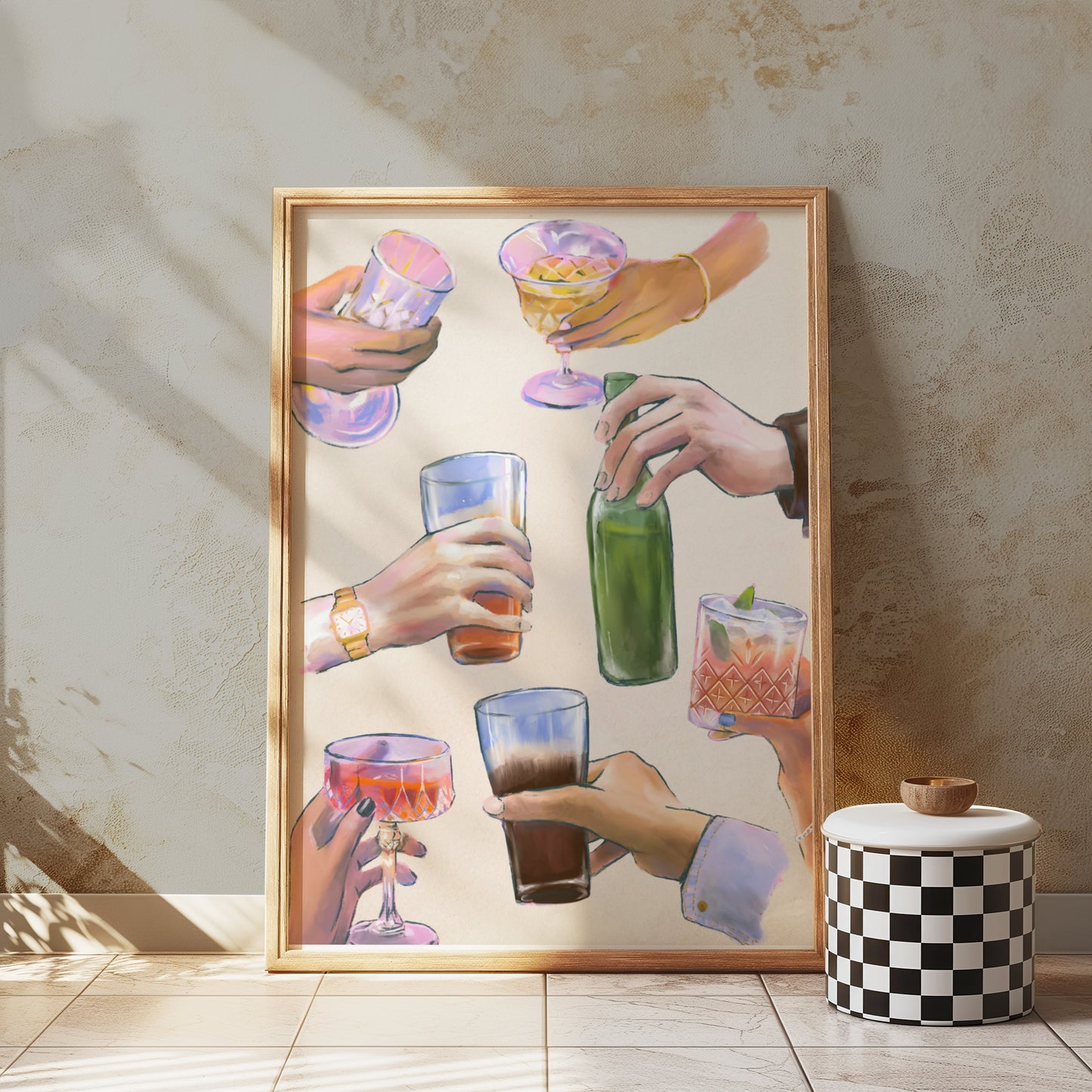 Premium Poster of Hand Holding Various Drinks Illustration Posters