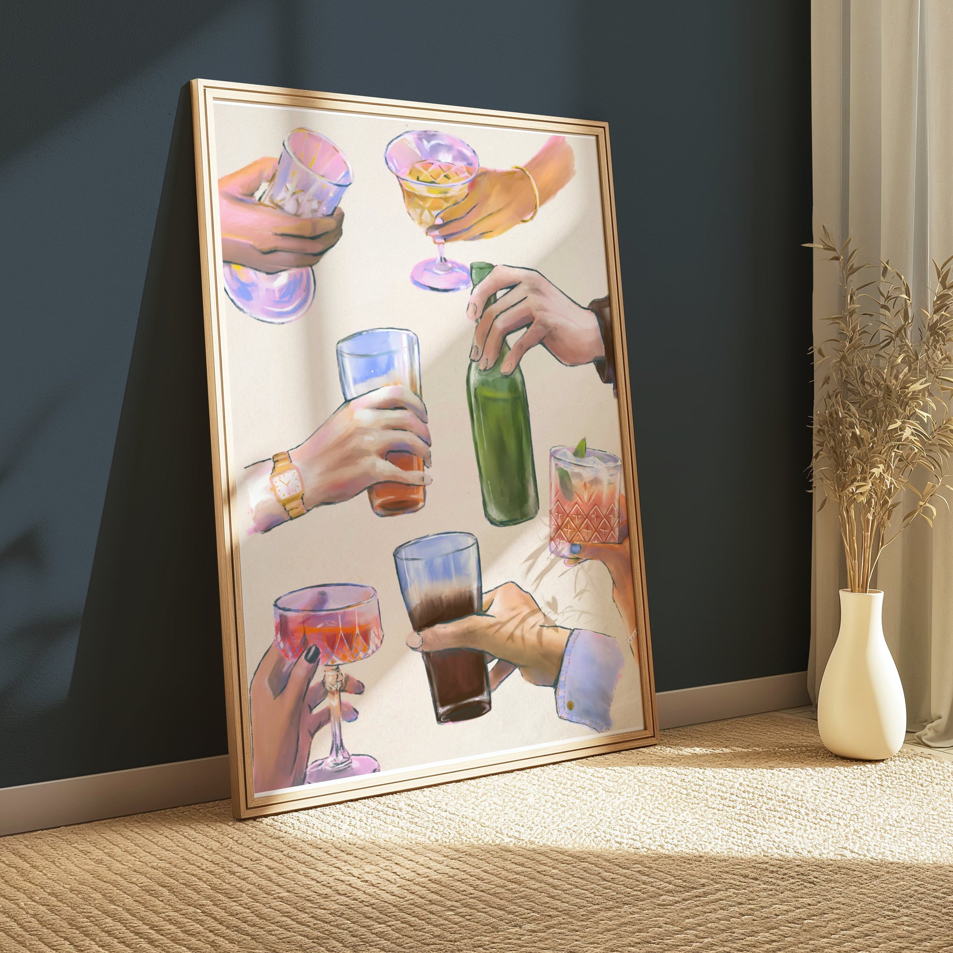 Premium Poster of Hand Holding Various Drinks Illustration Posters