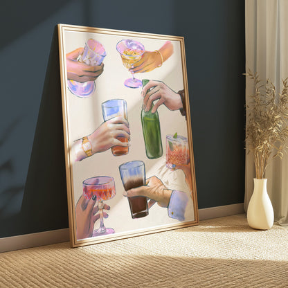 Premium Poster of Hand Holding Various Drinks Illustration Posters